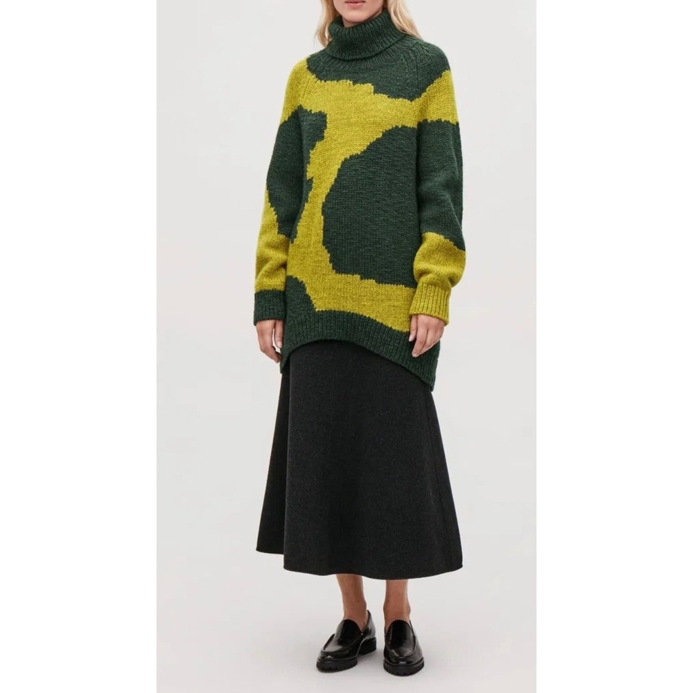 COS Intarsia Wool Roll Turtleneck Jumper Sweater Abstract Sz‎ XS/S Oversized